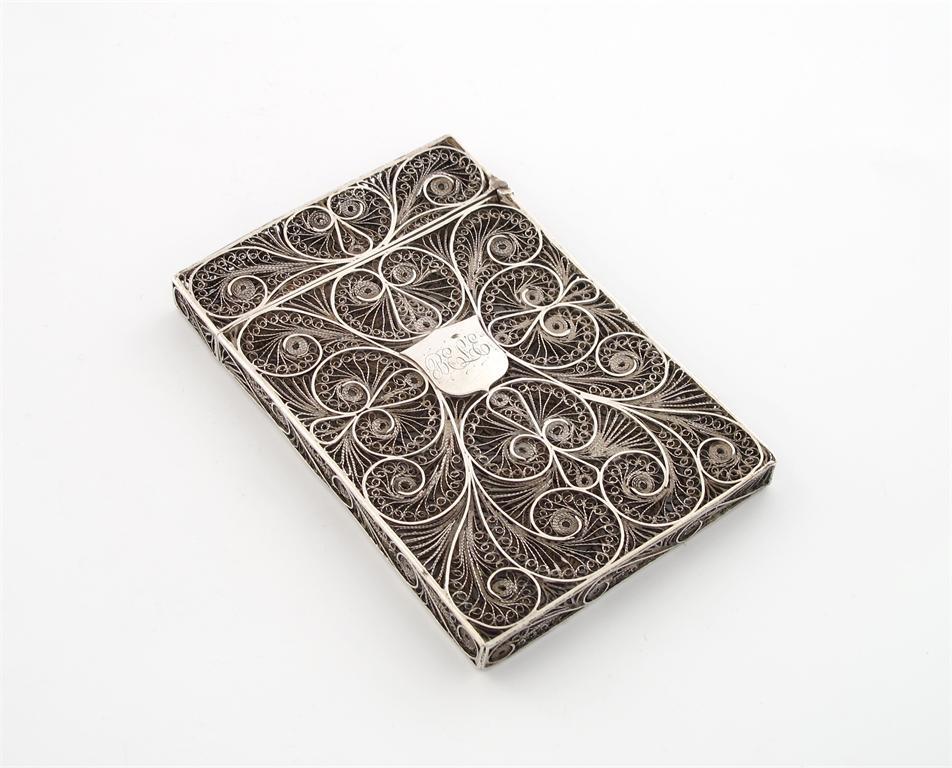 Appraisal: A th century silver filigree card case