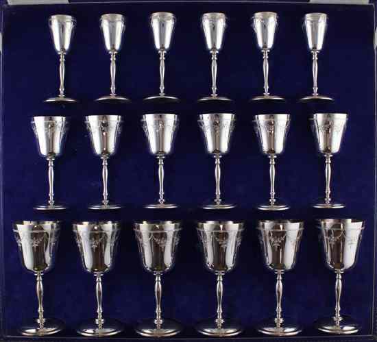 Appraisal: A graduated set of eighteen modern silver goblets retailed by