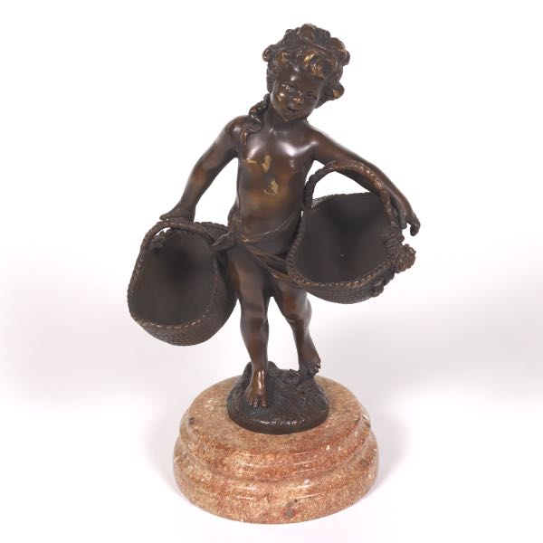 Appraisal: BRONZE SCULPTURE OF A CHILD CARRYING BASKETS H x Bronze