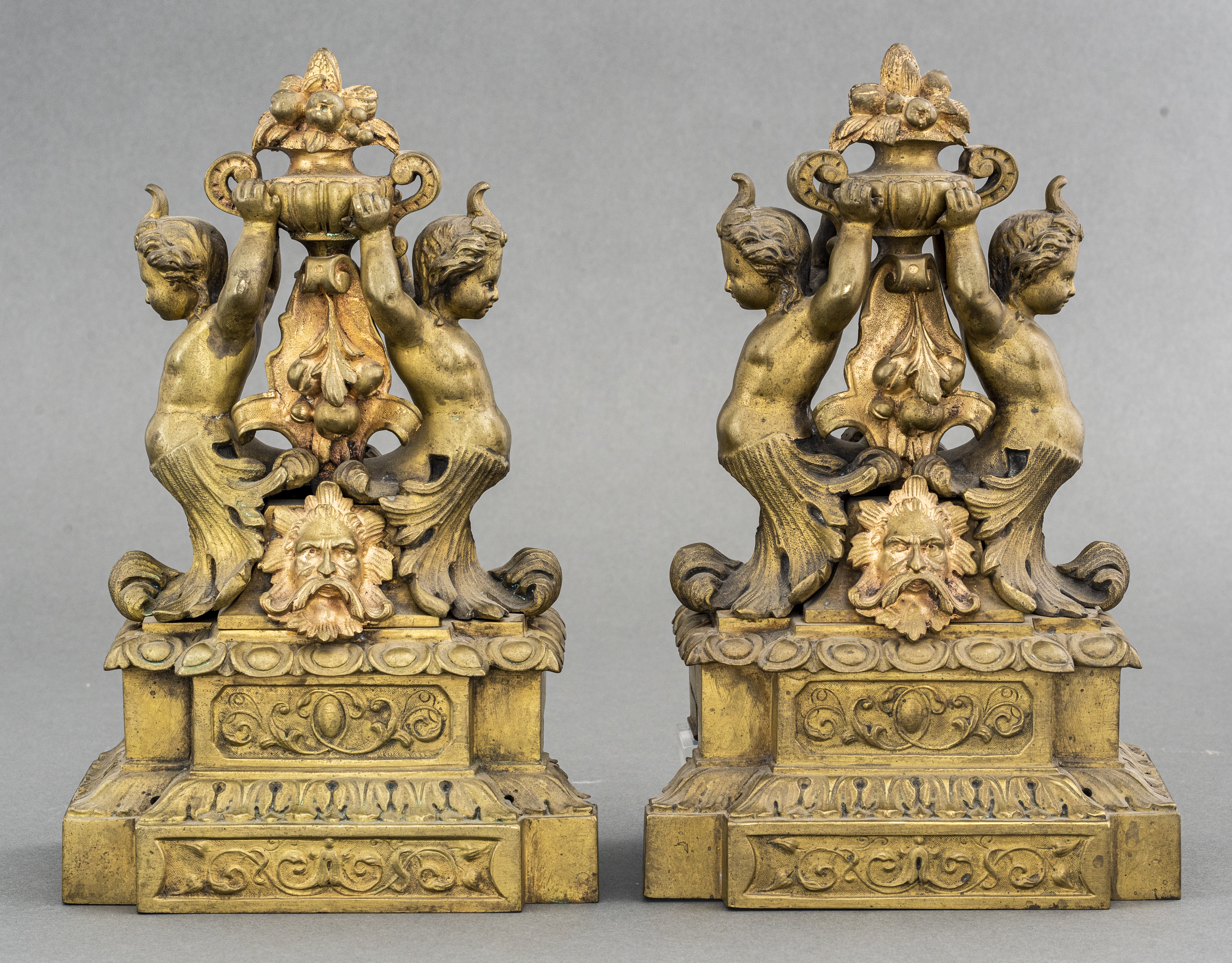 Appraisal: RENAISSANCE REVIVAL GILT BRONZE CHENETS PR Pair of Renaissance Revival