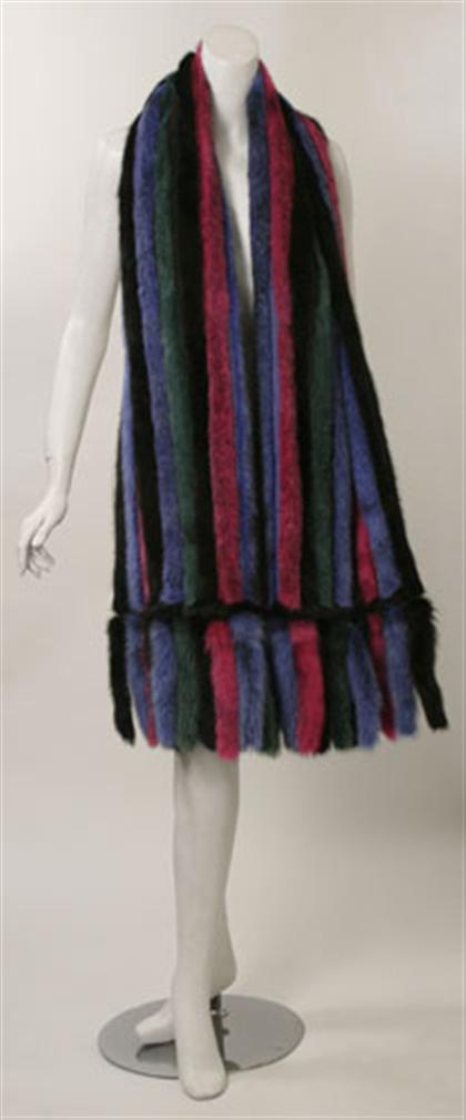 Appraisal: Multicolor stripe long mink stole s Bright jewel-tone vertical stripes