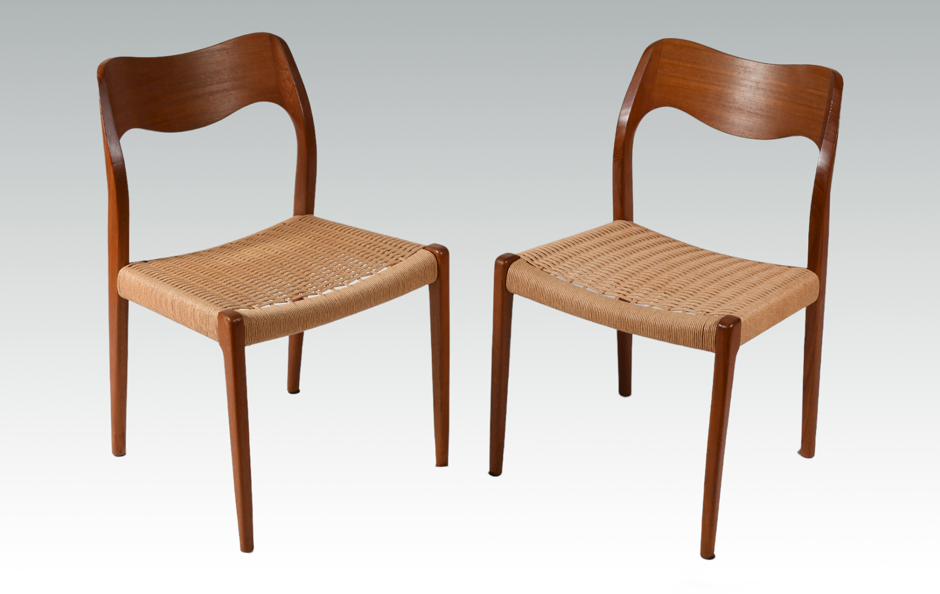 Appraisal: PR NEILS O MOLLER SCANDINAVIAN DINING CHAIRS Pair of Mid-century