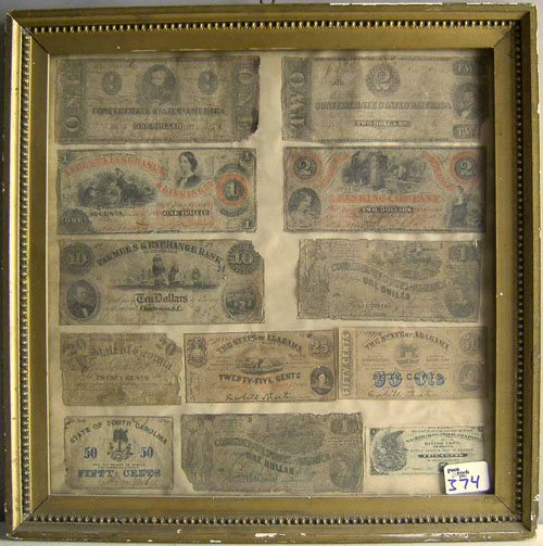 Appraisal: Group of framed confederate paper currency