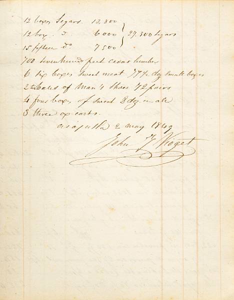 Appraisal: HAWAII AND SAN FRANCISCO CAPTAIN JOHN VIOGET S CARGO BOOK