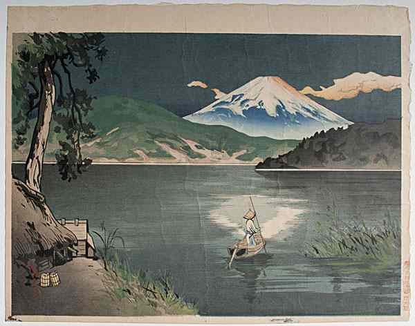 Appraisal: Japanese Woodblock Japanese woodblock with a fisherman in a landscape