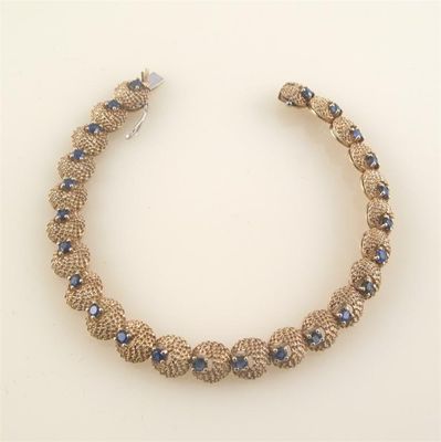 Appraisal: A sapphire and set ct gold bracelet each textured link