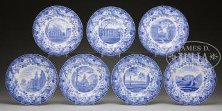 Appraisal: GROUP OF SEVEN WEDGWOOD BLUE TRANSFER WARE HARVARD UNIVERSITY PLATES