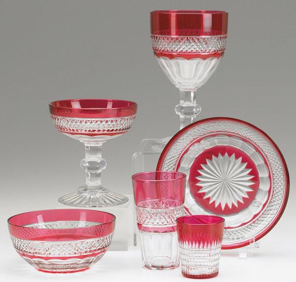 Appraisal: CRANBERRY GLASS STEMWARE Grouping of seventy pieces includes goblets fingerbowls