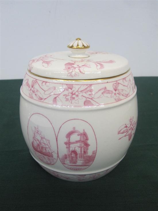 Appraisal: ENGLISH TH C PORCELAIN BISCUIT BIN Pink on white with