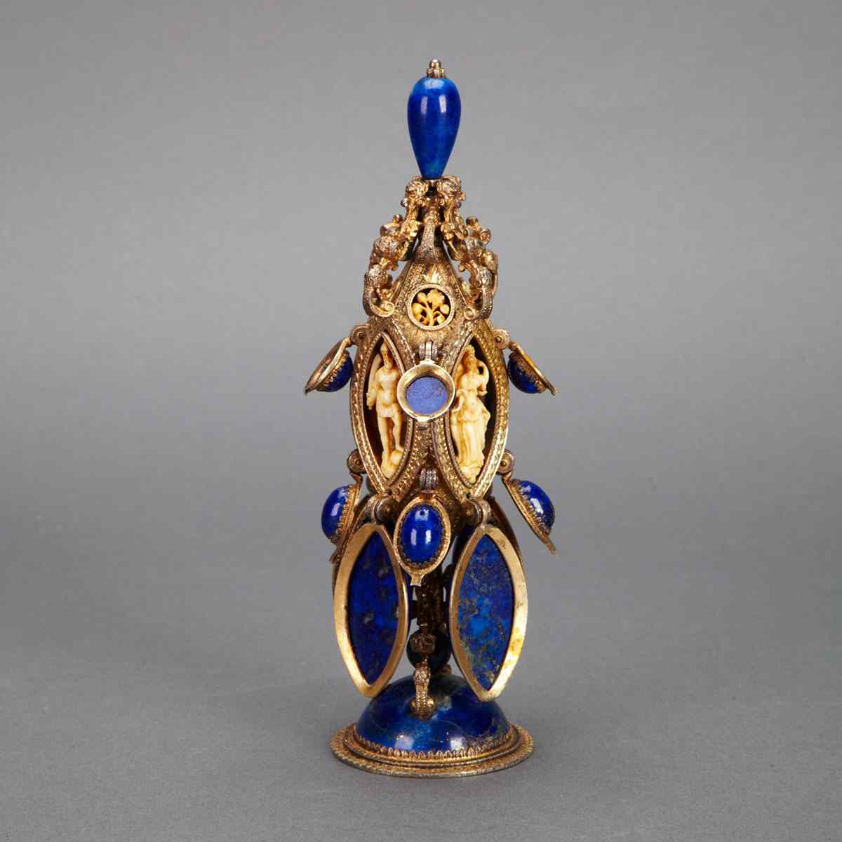 Appraisal: Austrian Silver-Gilt Carved Ivory and Lapis Lazuli Objet de Vertu