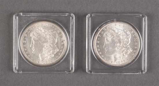 Appraisal: United States Two Morgan type silver dollars S AU- and