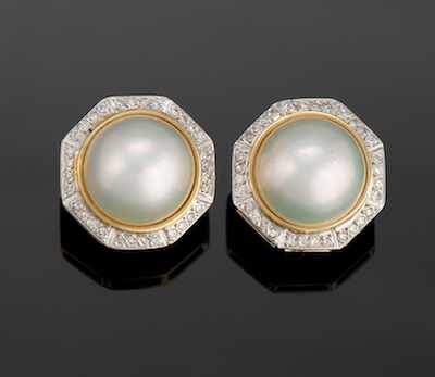 Appraisal: A Pair of Ladies' Mabe Pearl and Diamond Earrings k