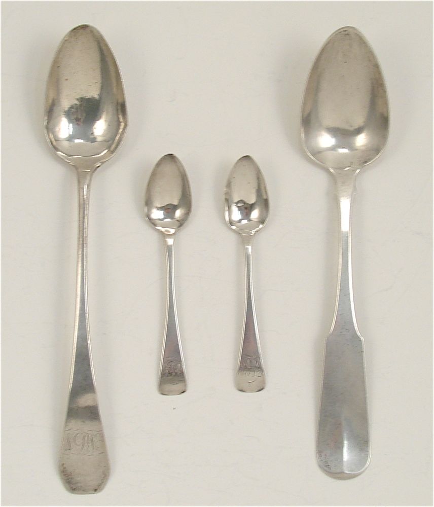 Appraisal: FOUR COIN SILVER FLATWARE PIECES th CenturyBy William Moulton of