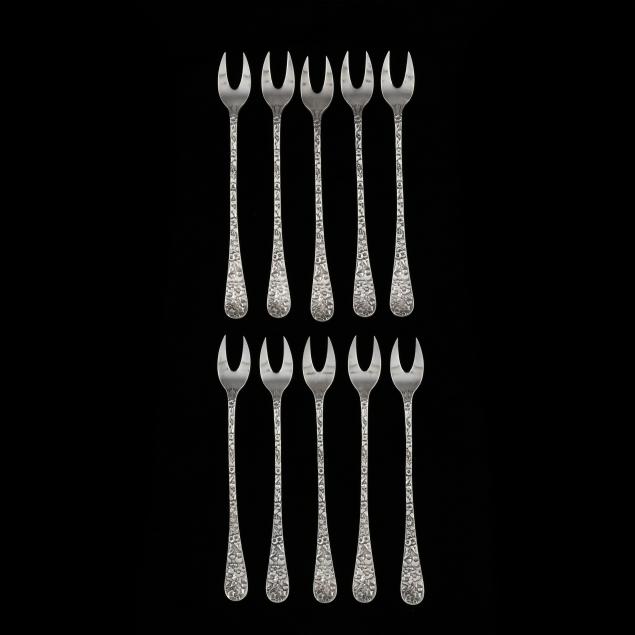 Appraisal: Set of Ten Tiffany Co Floral- Silverplate Snail Forks Designed