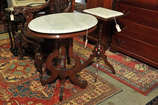 Appraisal: TWO VICTORIAN MARBLE TOP STANDS Both with white marble tops