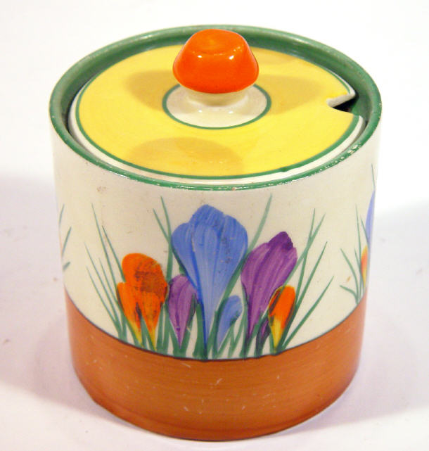 Appraisal: Clarice Cliff Bizarre cylindrical preserve pot and cover hand painted