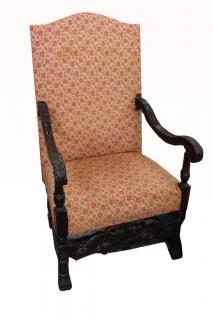 Appraisal: Antique Carved Continental Upholstered Armchair Antique Carved Continental Upholstered Armchair