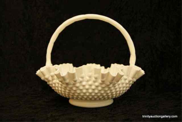 Appraisal: Fenton Milk Glass Hobnail Crimped Edge '' Basketc 's and