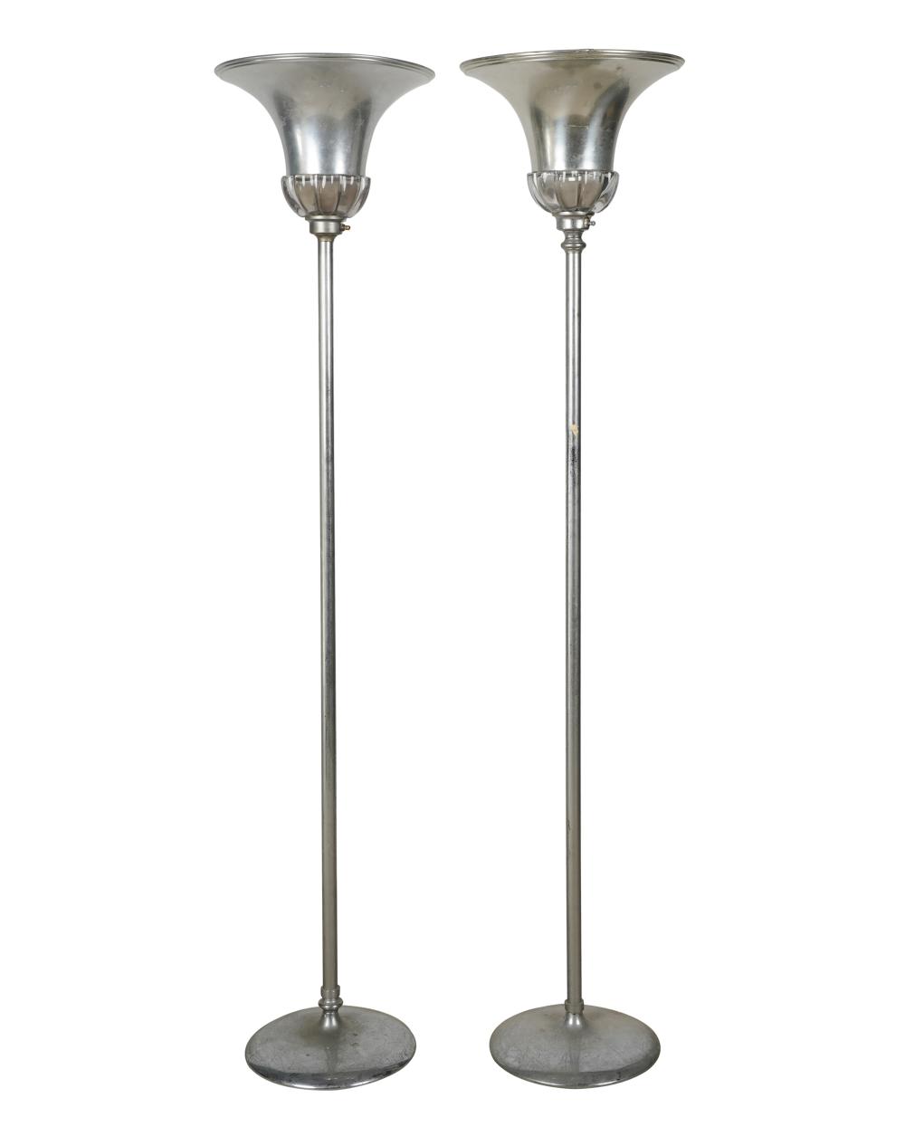 Appraisal: PAIR OF ART DECO-STYLE GLASS CHROME TORCHIERESProvenance Important Collection Silverlake