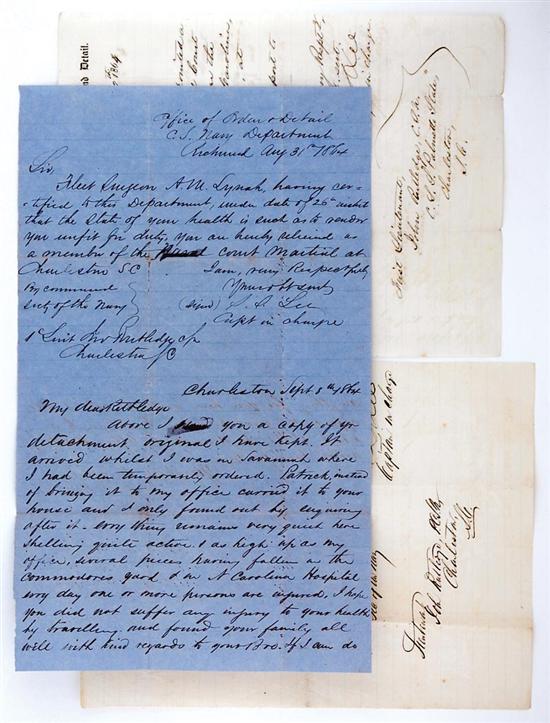 Appraisal: Documents Lt John Rutledge Naval orders signed by Captain Sidney