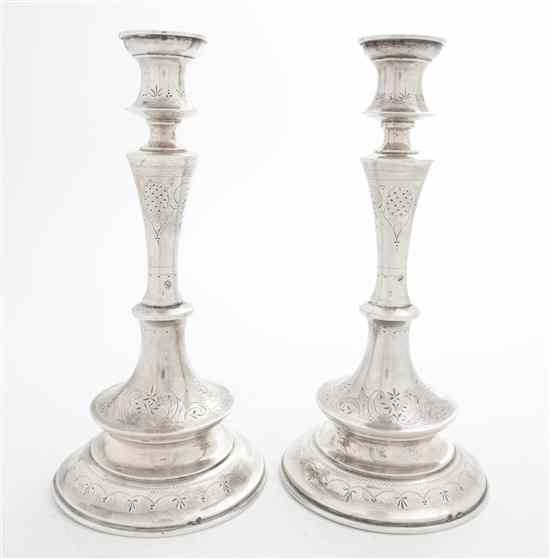 Appraisal: A Pair of Austro-Hungarian Silver Candlesticks of repeating baluster form