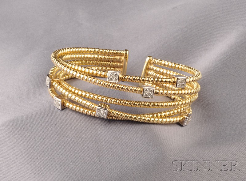 Appraisal: kt Gold and Diamond Bracelet the multiple ropetwist bands with