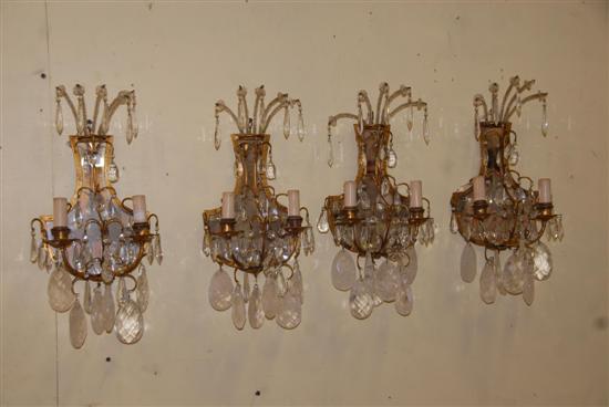 Appraisal: SET FOUR MIRRORED SCONCES gilt metal and decorated with rock