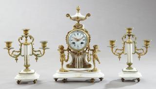 Appraisal: French Three Piece White Marble and Gilt Brass Fig French