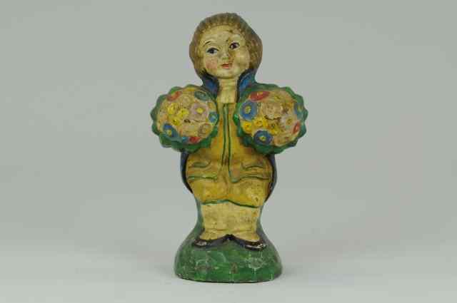 Appraisal: COLONIAL MAN WITH BOUQUETS DOORSTOP '' '' on back Colonial