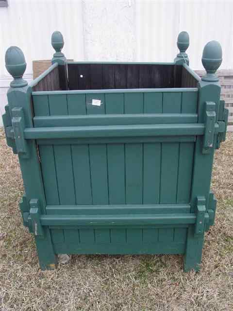 Appraisal: PAIR MONUMENTAL GREEN PAINTED WOOD PLANTERS the largest is h