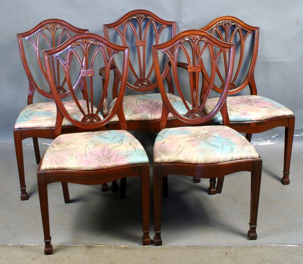 Appraisal: Set of five custom Hepplewhite-style mahogany shield-back chairs EST