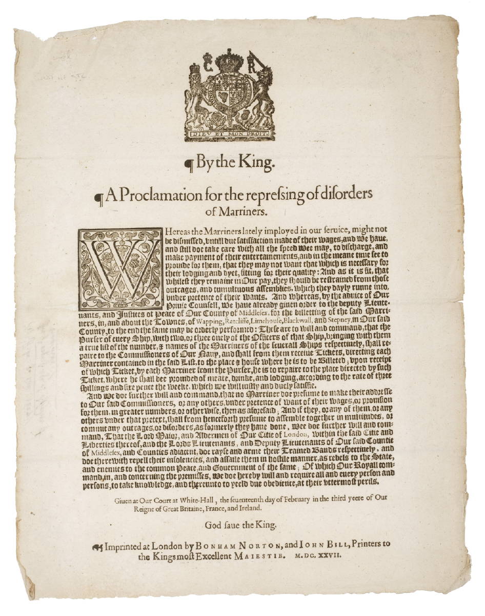 Appraisal: BROADSIDE quot BY THE KING A PROCLAMATION FOR THE REPRESSING