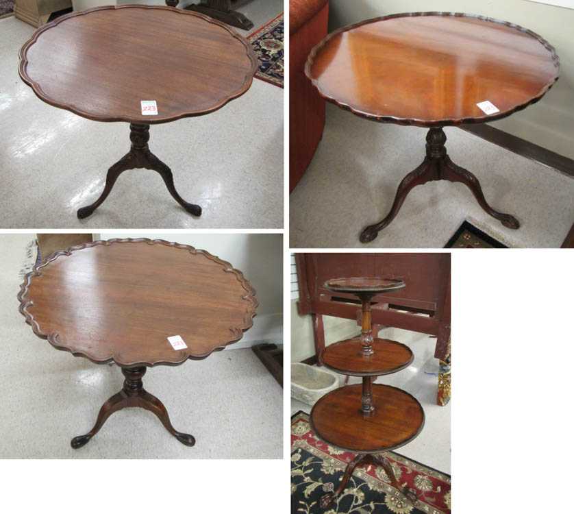 Appraisal: FOUR ROUND MAHOGANY OCCASIONAL TABLES American mid- th century including