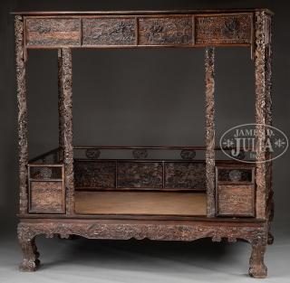 Appraisal: RARE CHINESE ZITAN CARVED CANOPY BED th century China The