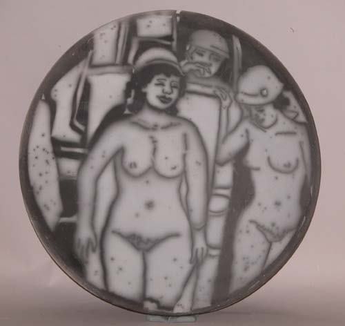 Appraisal: Two Nude Women Wall Platter Caplan Jerry Smokeless Raku Ceramic