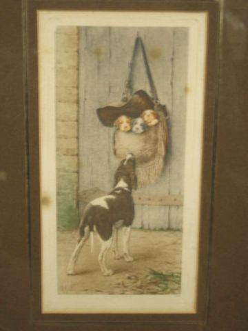 Appraisal: French Victorian Print of Dog with Pups