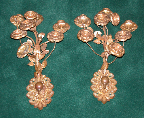 Appraisal: Pair of Brass Floral Three Arm Sconces circa Unknown x