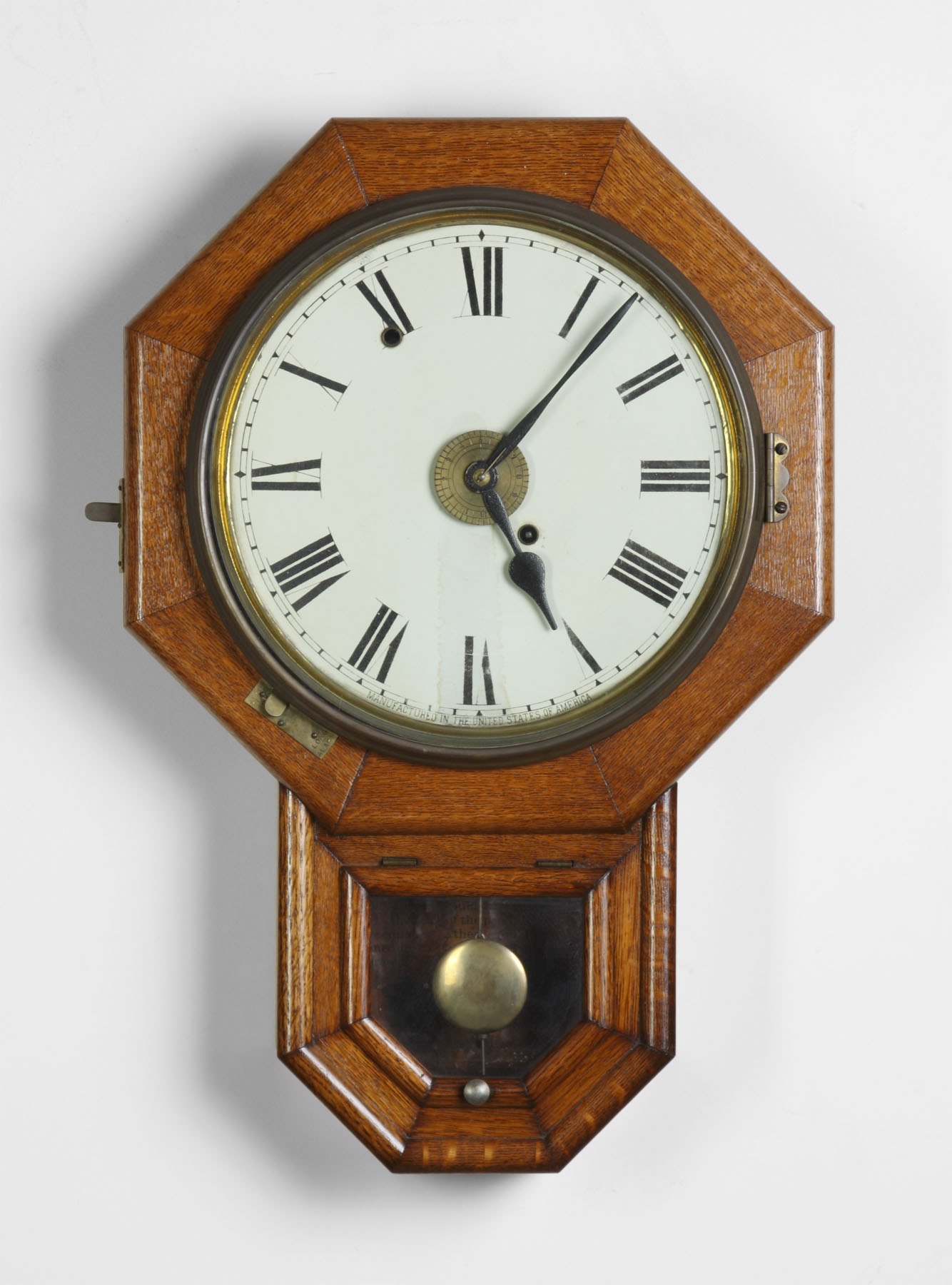 Appraisal: Seth Thomas Schoolhouse Wall Clock w Alarm Oak case with