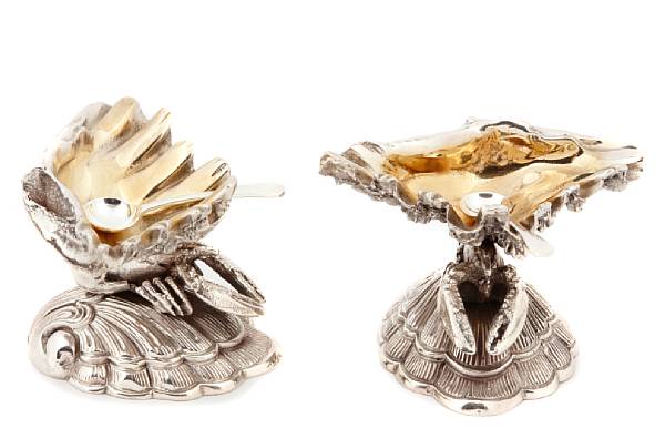 Appraisal: A pair of recast plated figural salt cellars after Garrard