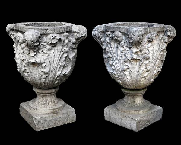 Appraisal: A fine pair of Italian Baroque Istrian marble urns on