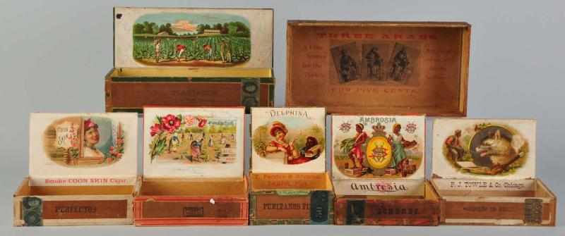 Appraisal: Lot of Cigar Boxes Description Includes Old Coon from NY