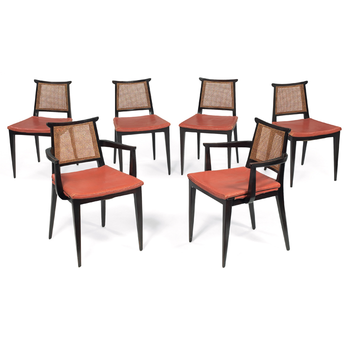 Appraisal: Edward Wormley dining chairs six by Dunbar dark mahogany frames