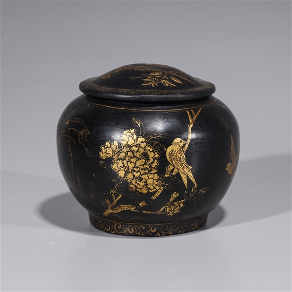 Appraisal: Chinese gilt and lacquer covered box with bird and flower