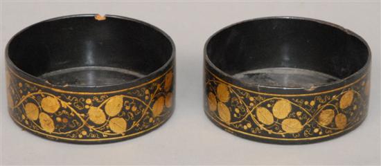 Appraisal: PAIR TH C PAPIER MACHE WINE COASTERS Black with gilt