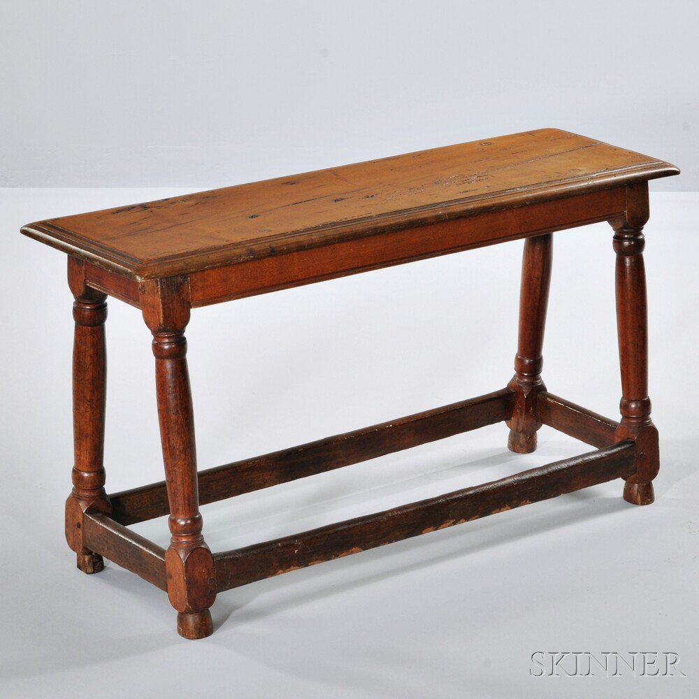 Appraisal: American Cherry Bench th century with later components matched single-board