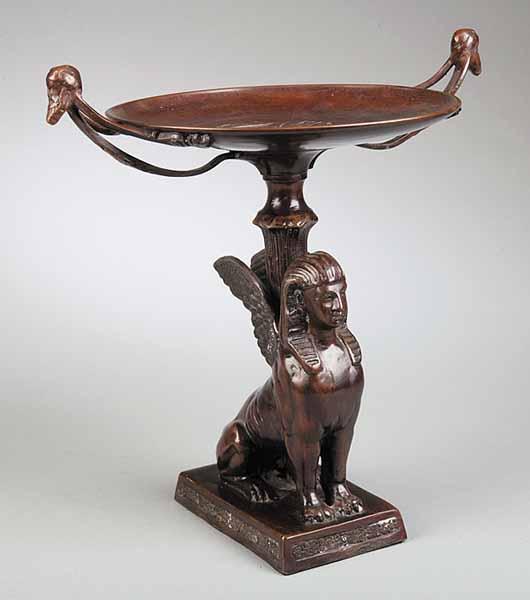 Appraisal: A Continental Patinated Bronze Figural Tazza in the Egyptian Taste