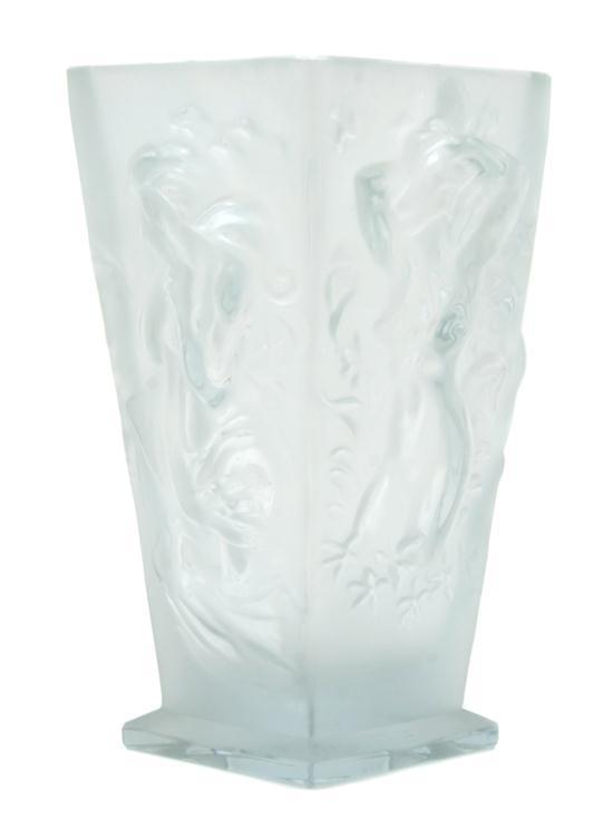 Appraisal: Lalique Molded and Frosted Glass Vase of square form decorated