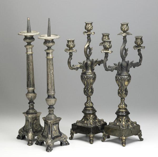 Appraisal: TH C CANDLESTICKS Pair of Continental silverplate candlesticks together with