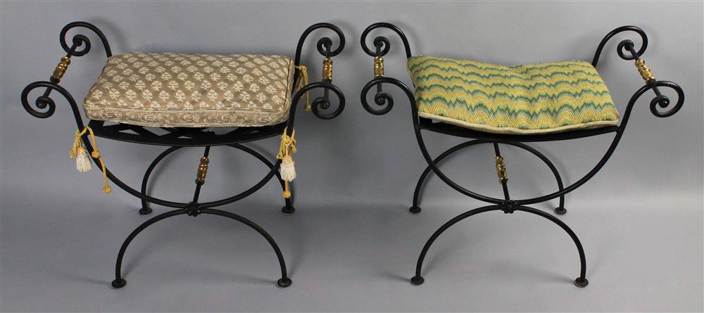 Appraisal: PAIR OF SMALL RENAISSANCE STYLE BRASS AND IRON BENCHES h