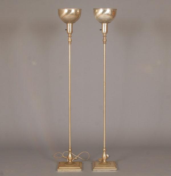 Appraisal: Pair Vintage Deco style torchiere floor lamps with nickel finish